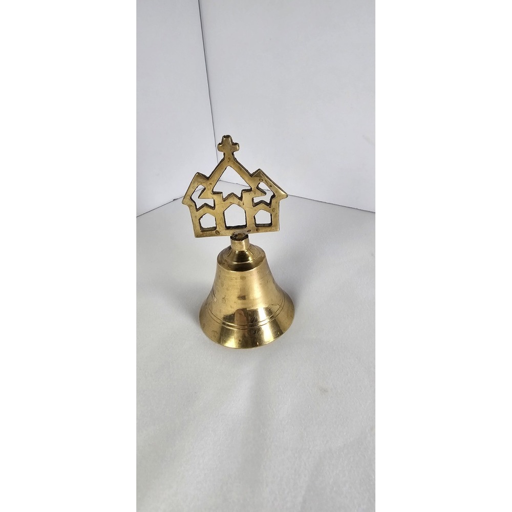 Vintage Brass Church Bell Small Chapel Handle Hand Bell 4" Decor‎ 1970s